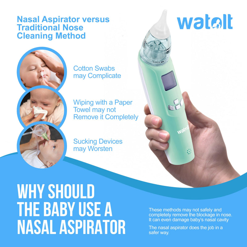 Watolt Baby Nasal Aspirator - Electric Nose Suction for Baby - Automatic Booger Sucker for Infants - Battery Powered Snot Mucus Remover for Kids Toddlers Green