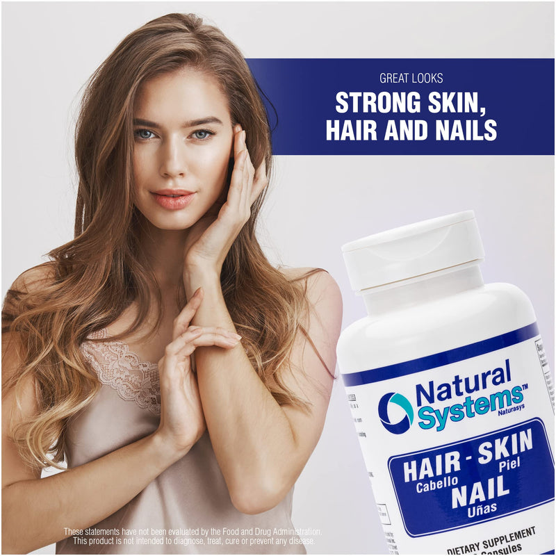 Hair Skin and Nails Supplement 60 Capsule by Natural Systems - Strong Nails and Hair Growth Vitamins for Women and Men - Natural Biotin Hair Skin and Nails Vitamin - Skin Protection Supplements