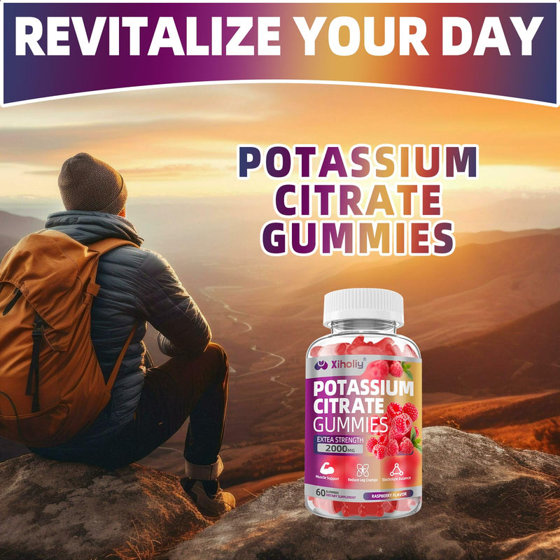 Potassium Citrate Gummies 2000mg, High Potency Electrolyte Gummies, 2 Pack | Potassium Supplement with Magnesium glycinate, Zinc, Vitamin C D3 K2, for Electrolyte Balance, Leg Cramps, Muscle Support 120 Count (Pack of 1)