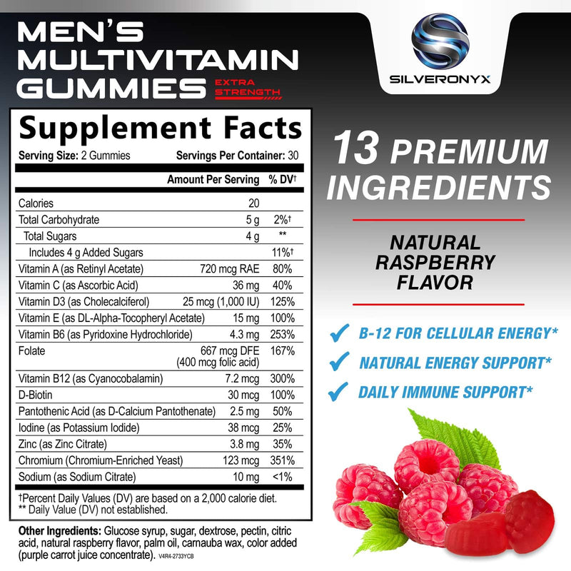 Multivitamin for Men - Complete Daily Mens Multivitamin Gummies with Vitamin D, B Vitamins, Zinc & More - Energy, Memory, Focus & Immune Health Support - 13 Essential Vitamins & Minerals - 60 Capsules