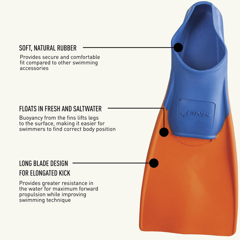 FINIS Long Floating Swim Training Fins for Kids - Improves Kick Technique & Body Position XXS (Jr. 11-1) - BeesActive Australia