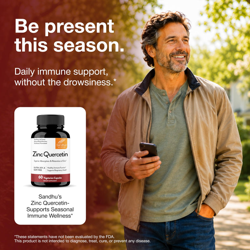Zinc Quercetin Supplements 60 Vegetarian Capsules for Men & Women | Zink Supplement for Immune & Antioxidant Support cGMP Made in USA Pack of 1 By Sandhus 60 Count (Pack of 1)