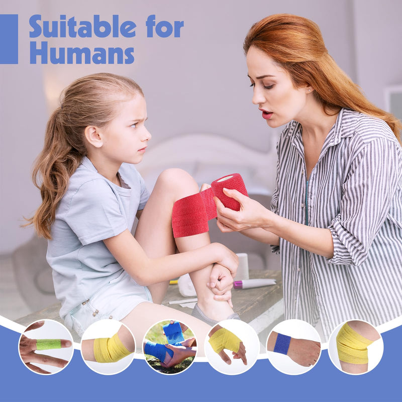 XREE 12 Rolls of Self-Adhesive Bandage, 5cm x 4.5m Self-Adhesive Bandage Elastic Bandage Adhesive Bandage for Stretch Athletes Pet Arm Foot Joint Finger (12 Colors) Colorful - BeesActive Australia