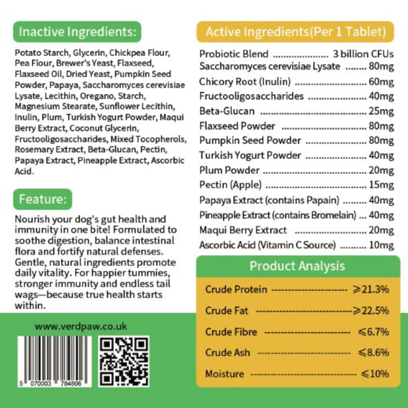 Probiotics for Dogs – Dog Probiotics for Gut Health & Digestive Support, Prebiotics, Digestive Enzymes & 3 Billion CFU Probiotic Blend, Immune Support Supplement for Dogs, 120 Tablets
