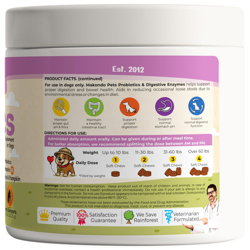 Dog Probiotics with Digestive Enzymes, Allergy Relief. 120 Soft Chews | 6 Probiotic Strains, Digestive Enzymes, Pumpkin & Papaya, Supports Gut Health & Gas Relief, Stool Support
