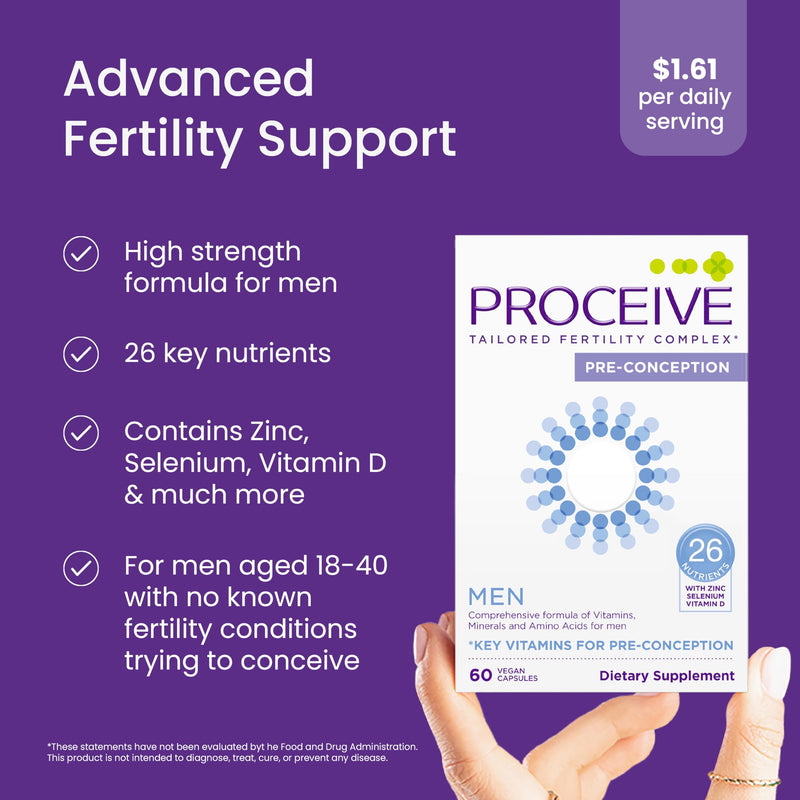 Proceive Tailored Fertility Supplement for Men, Multivitamin, 60 Capsules | Vegan, Pre-Conception Support With Vitamin D, Zinc, Folate, Selenium & COQ10