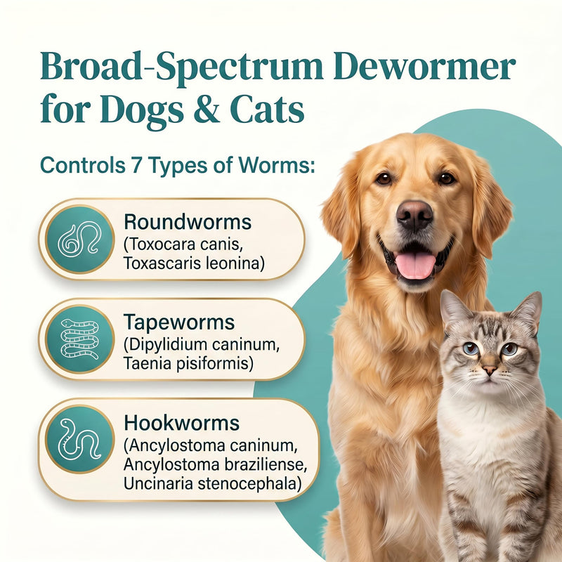 Poxo Dewormer for Dogs & Cats, 7-Way Wormer for Tapeworms, Roundworms & Hookworms, with Praziquantel & Pyrantel Pamoate – Gentle on Stomach, 25 Chewable