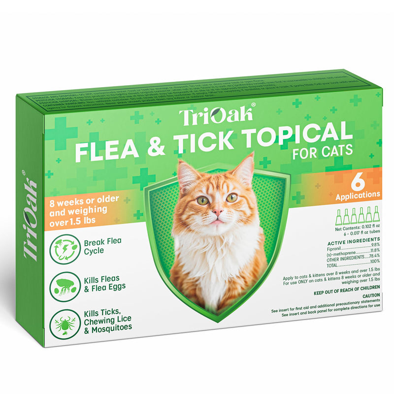 Flea and Tick Prevention for Cats: Flea & Tick Topical for Cats Over 1.5lbs, 6 Dose Flea and Tick Control/Prevention for 6 Months (6 Pack) 6 Pack