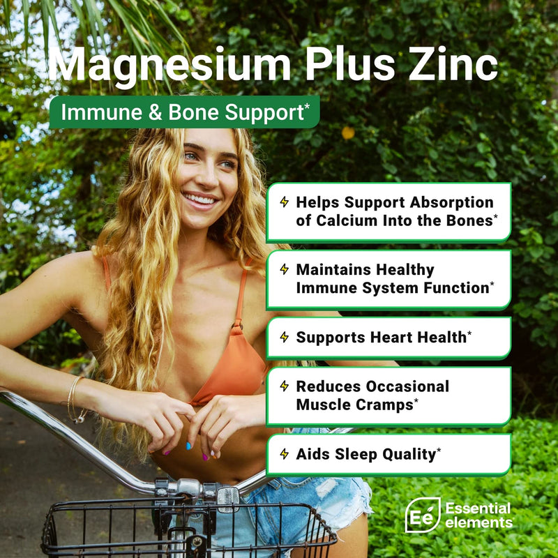 Essential Elements Magnesium Plus Zinc with Vitamin D3 - Scientifically Formulated Heart, Bone, & Muscle Support - 225mg Triple-Strength Magnesium Complex with Glycinate, Malate, Citrate - 360 Count 180 Count (Pack of 2)