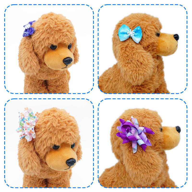 20Pcs/10Pairs Dog Hair Bows Winter with Rubber Band Snow Pattern for Cat Rabbit Puppy Poodle Top Knot Elastic Hair Bowknot Grooming Accessories Attachment - BeesActive Australia