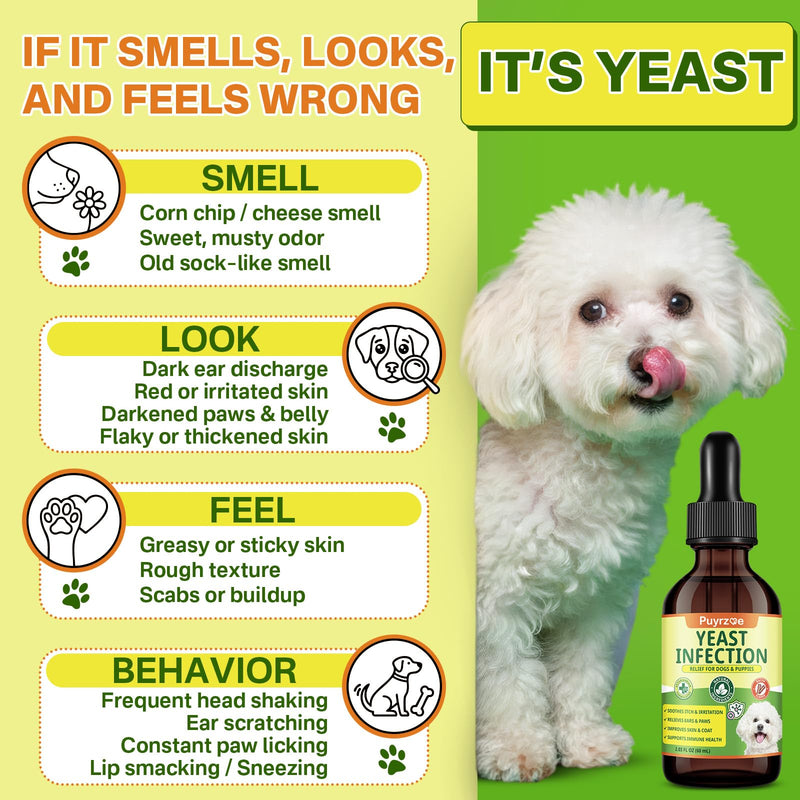 Puyrzoe Yeast Infection Drops for Dogs + Liquid Lysine for Cats – Skin, Ear & Paw Relief + Respiratory & Immune Support – Natural Herbal Yeast Treatment for Dogs + L-Lysine Drops for Cats