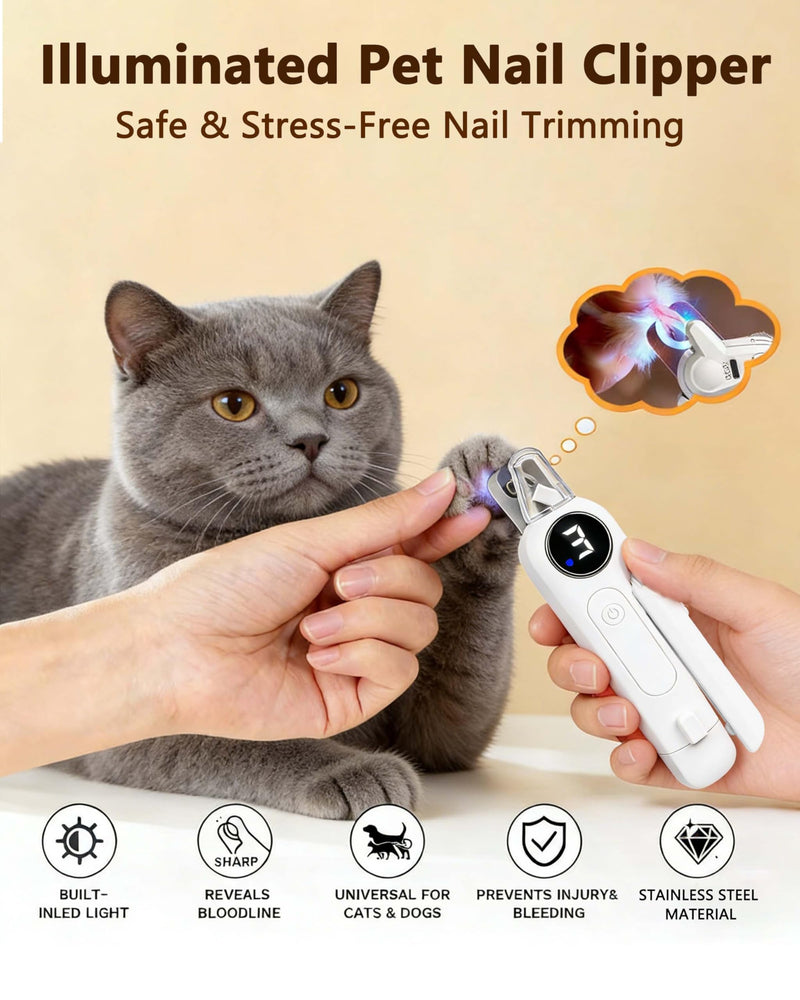 2-in-1 Pet Nail Clipper and Grinder with LED Light & Safety Guard - Painless Quiet Grooming Tool for Small & Large Dogs & Cats, Avoid Overcutting Professional Pet Trimmer - BeesActive Australia