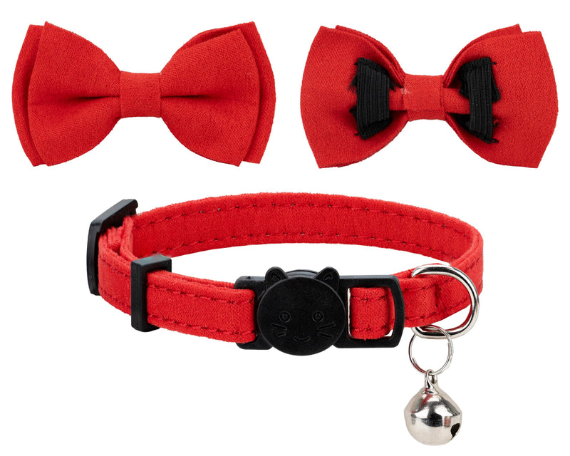 Cat Collar Breakaway Bowtie Safety with Bell Adjustbale Kitten Puppy Solid Plaid Color Set J-[2pcs] Red - BeesActive Australia