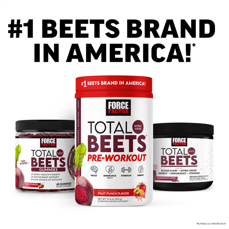FORCE FACTOR Total Beets Pre-Workout Powder to Boost Energy & Endurance, Increase Strength, and Improve Blood Flow and Pumps, Nitric Oxide Supplement with Beet Root Powder, Fruit Punch, 30 Servings - BeesActive Australia