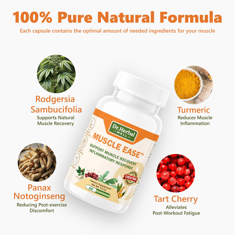 DR.HERBAL WELL Muscle Ease - Joint, Muscle & Nerve Support Fast Acting Relax Comfort Recovery Natural Herbal Supplement - (60 Capsules) MAX-Strength 60 Count (Pack of 1) - BeesActive Australia