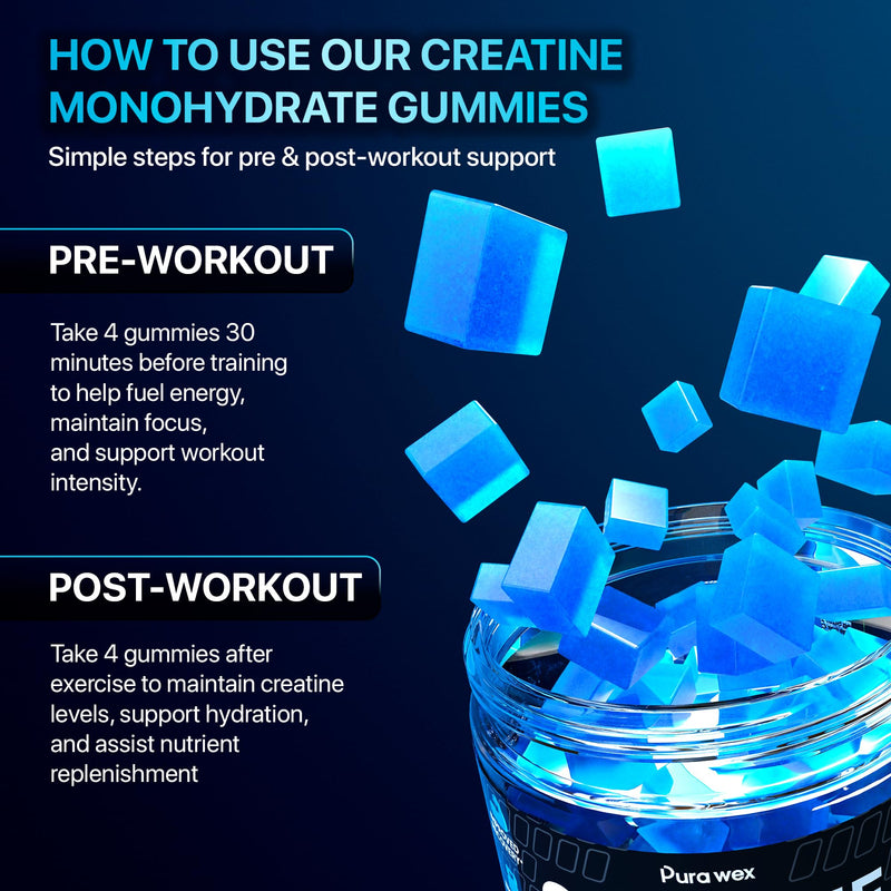 Creatine Monohydrate Gummies 8500mg Complex for Men & Women - Pre Workout Creatine Chews for Muscle Growth, Strength & Energy, Sugar Free, Vegan, Blueberry Flavor - 120 Count