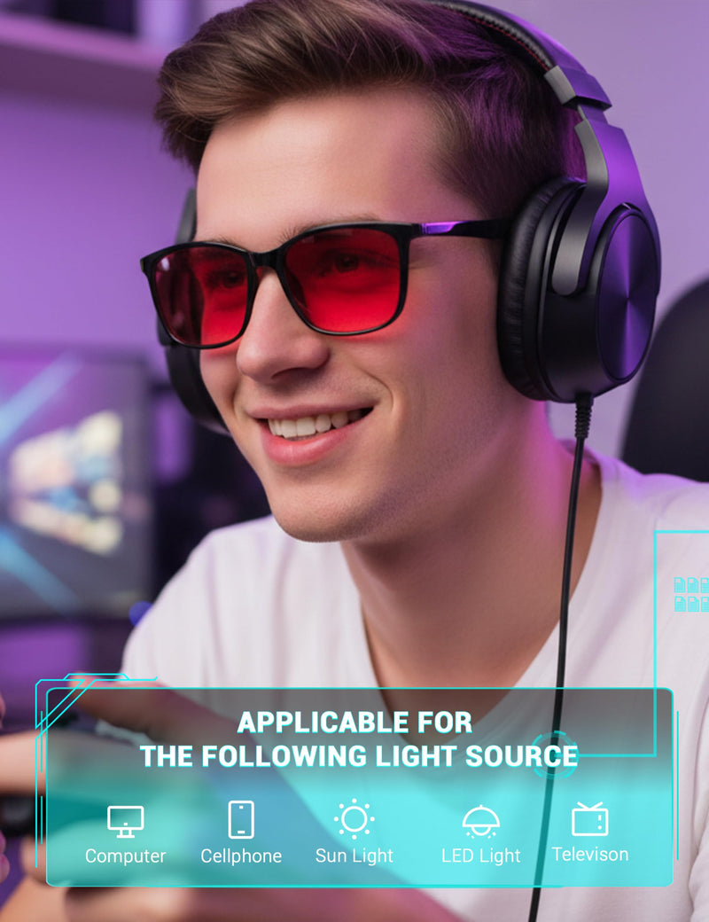 TIJN Sleep Glasses for 99.9% Blue Green Light Blocking for Women Men Dual AR Coating Red Lens for Computer Gaming, TR90 (Max Protect- Red Lens) Tr90-black