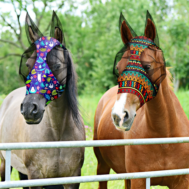 Frienda 3 Pieces Horse Fly Mask with Ears for Horses Face Covering Elasticity Smooth and Comfortable Horse Mask with UV Protection Sun Protection Horse Mask for Horses(L) L - BeesActive Australia