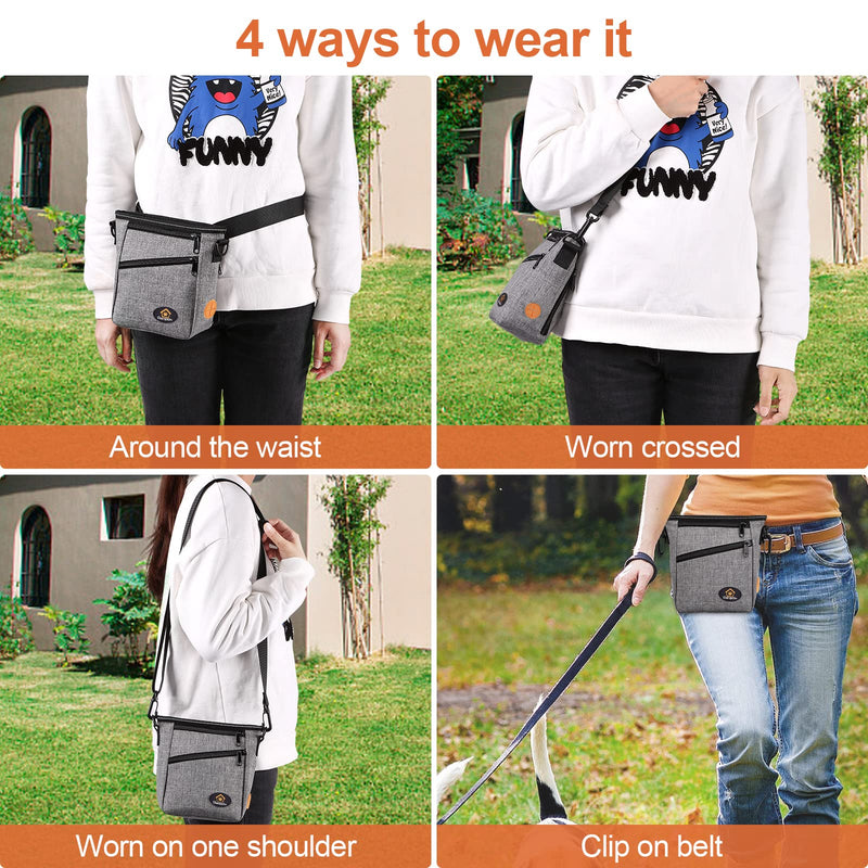 Ownpets Dog Training Pouch, Pet Treat Training Pouch with Collapsible Bowl, Shoulder Strap & Waist Strap, 4 Ways to Wear, Practical Training Bag for Dog Training, Daily Walks - Grey - BeesActive Australia