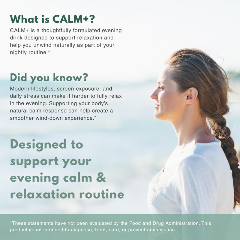 Calm+ Magnesium Glycinate Calm Drink Mix – Relaxation & Sleep Support Powder with L-Theanine & Ashwagandha for Cortisol Balance | Sugar Free | Evening Wind-Down Supplement – 30 Servings