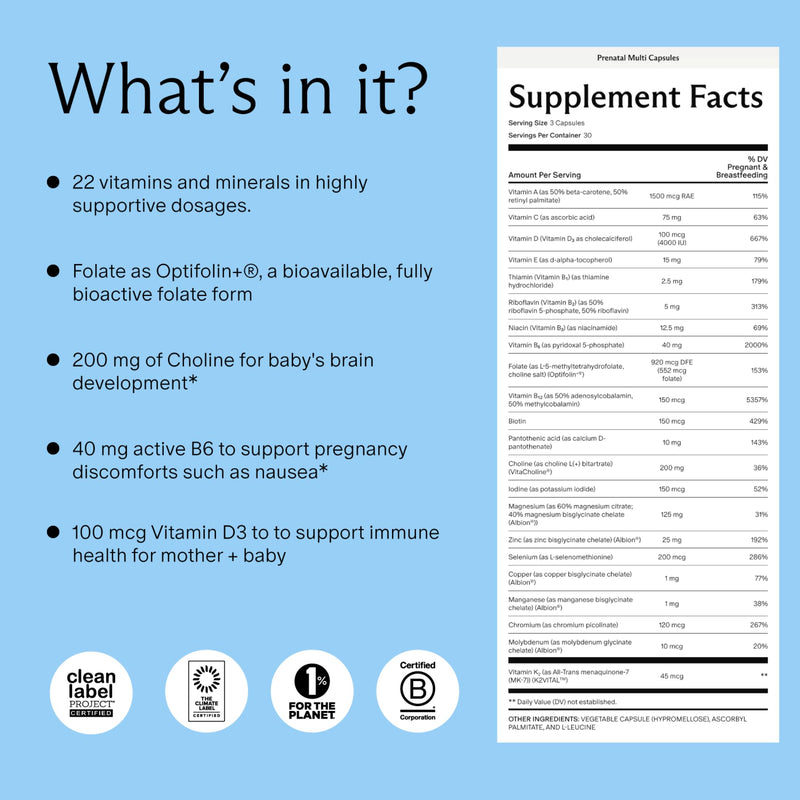 Needed. Multivitamin for Prenatal, Prenatal Multi Capsule, 30-Day Supply | Pregnancy, Breastfeeding, Postpartum, Expertly-Formulated & Third-Party Tested Original