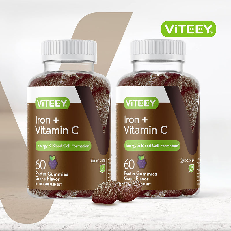 Viteey Iron Gummies - Iron with Vitamin C | Energy, Blood Support and Anemia Supplement for Women & Men - Vegan, Gluten Free - 120 Count 1 Count (Pack of 120)