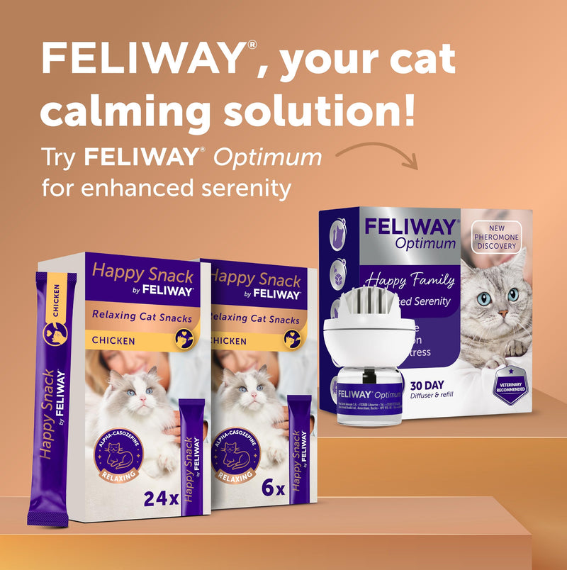 Happy Snack by FELIWAY Delicious Calming Creamy Cat Treats, 24 snack sticks - Helps cats feel calmer and promotes bonding Chicken 1 x 24 Pack