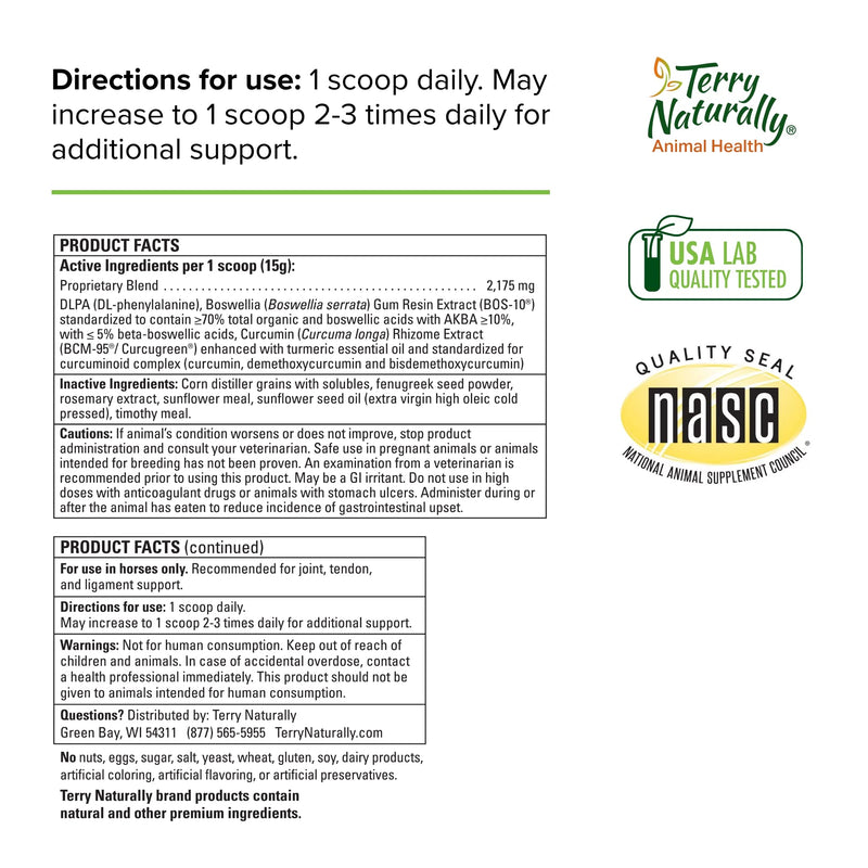Terry Naturally Animal Health Curamax - 1 lb. of Pellets - Joint, Ligament & Tendon Support for Horses - Curcumin, Boswellia & DLPA - for Equines Only - 30 Servings - BeesActive Australia