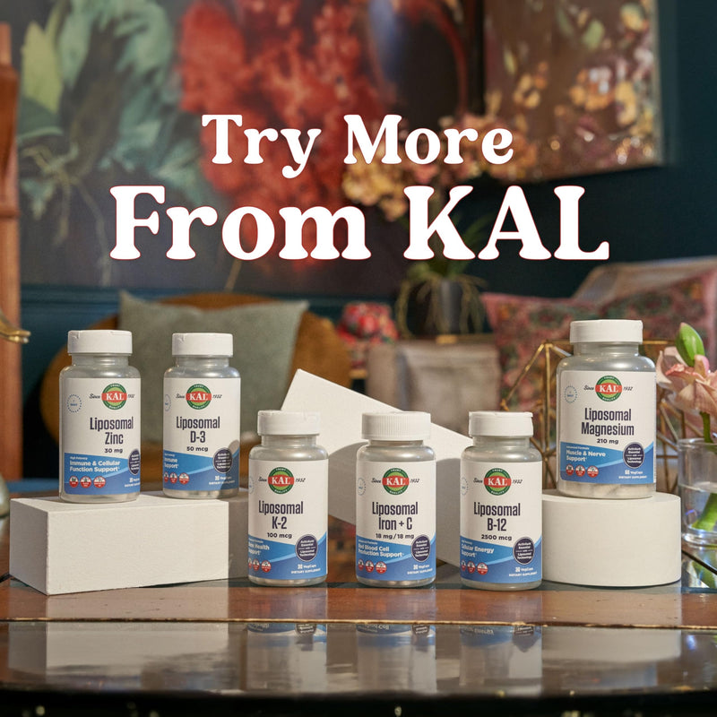 KAL Liposomal Vitamin B12 2500 mcg, High Absorption, Liposomal Technology, Cellular Energy Support, Vegan Capsules, Gluten Free, Made Without Soy, 30 Servings | Cellular Energy, Nerve & Red Blood Cell Support, Liposomal Methylcobalamin B12, 30 Servings...