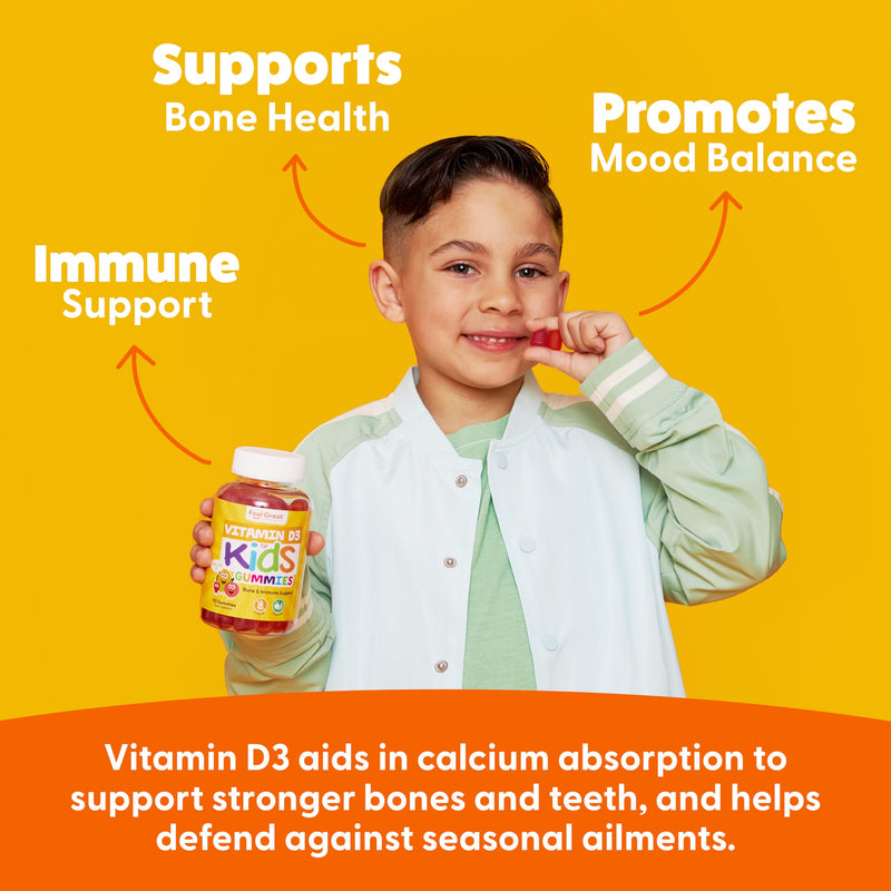 Vitamin D3 + K2 1000IU Gummy Vitamins for Kids (60 Day Supply) by Feel Great Vitamin Co | 60 Gummies | Delicious Plant Based Gummies | Supports Healthy Bones, Teeth, Mood, Immune System* | Vitamin D3 for Immune & Bone Support, Citrus Flavor, Vegetarian...