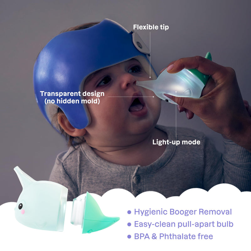 Playhouse MD Booger Buddy Nasal Aspirator Bulb, Narwhal - with LED Light for Babies & Toddlers – BPA-Free Snot Remover for Infant Stuffy Nose and Congestion Relief – Easy to Clean Design