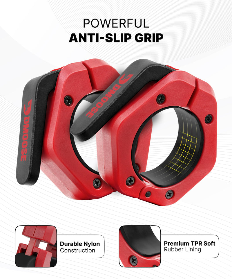 DMoose Fitness Barbell Clips 2 Inch (Pair) - Quick Release Olympic Barbell Clamps & Collars with Anti Slip TPR Grip for Secure Weightlifting and Powerlifting - Weight Clips for Bars at Home or Gym Red Magnetic - BeesActive Australia