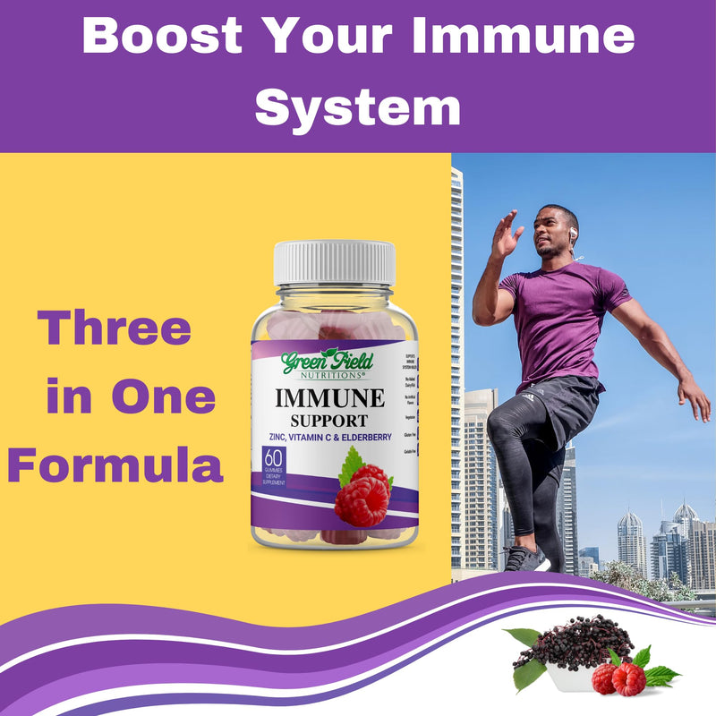 Greenfield Nutritions Halal Immune Support Elderberry Gummies for Adults - Supports Your Immune System Naturally with Halal Zinc and Vitamin C Gummy - 60 Delicious Mixed Berry Gummies Halal Vitamins