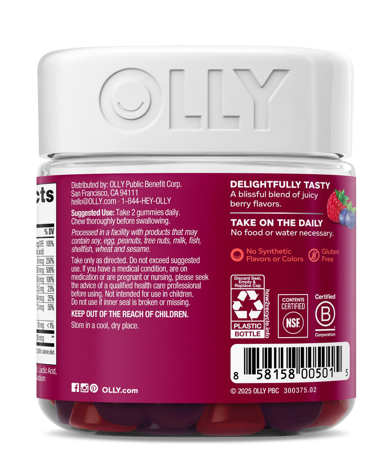 OLLY Women's Multivitamin, Supports Overall Wellness,* Biotin - 90 Count Berry 90 Count (Pack of 1)