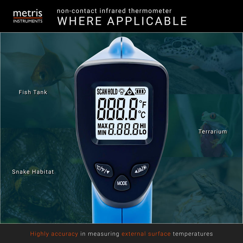 Metris Digital Infrared Thermometer for Aquarium Fish Tank, Reptile, Snake, Terrarium Accessories, Automotive, Laser Temperature Gun with 1-Point Aiming, MMM-2 - BeesActive Australia