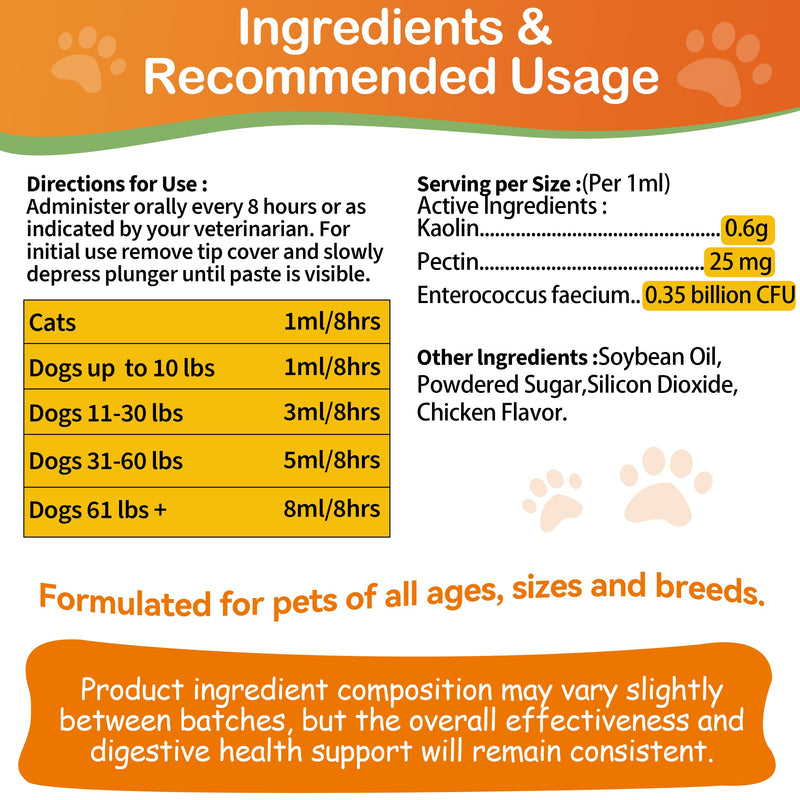 Antidiarrheal for Dogs - Kaolin Pectin Probiotic Paste for Dog, Anti-diarrheal for Cats - Puppy Probiotic Supports Firm Stool, Balances Gut pH, and Promotes Daily Digestive Health - 1 oz - BeesActive Australia