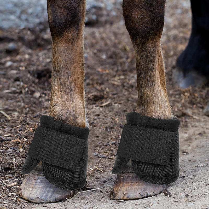 No Turn Bell Boots for Horses Ballistic Hoof Overreach Bell Boot Durable Shock Absorbing Hoof Protection (Black, Large) Black