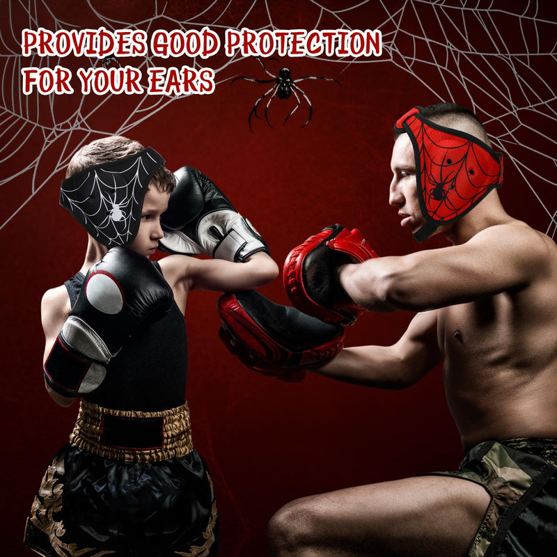 2 Pcs Spider Wrestling Headgear for Kids Youth Black Red Adjustable Soft Grappling Headgear Wrestling Ear Guard Protective Gear for Sparring Brazilian Jiu Jitsu Training Sparring Mma Combat