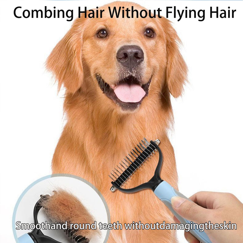 Pet Comber Dematting Comb for Dogs & Cats 2 Sided Undercoat Rake Deshedding Tool Cat Matted Fur Remover For Long Haired Cat Dog Tangles Removing (Blue, Large) Blue - BeesActive Australia