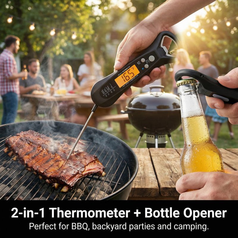 Instant Read Meat Thermometer for Cooking – Waterproof Digital Food Thermometer with Backlit LCD, Long Probe, Fast Accurate Kitchen Thermometer for BBQ, Grill, Candy & Oil (°C/°F) - BeesActive Australia