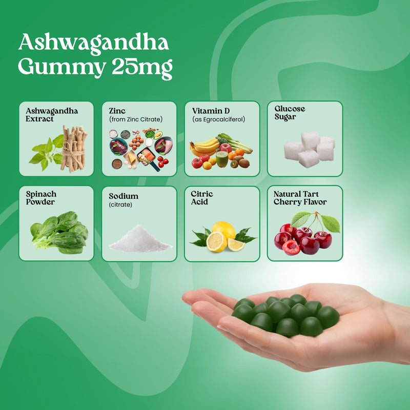 VITA GLOBE Ashwagandha Gummies 25mg for Women & Men, Vitamin D2 & Zinc | Ashwagandha Mood Support, Stress Relief, Non-GMO, Vegan Chewable, 60 Count 30 Count (Pack of 2)