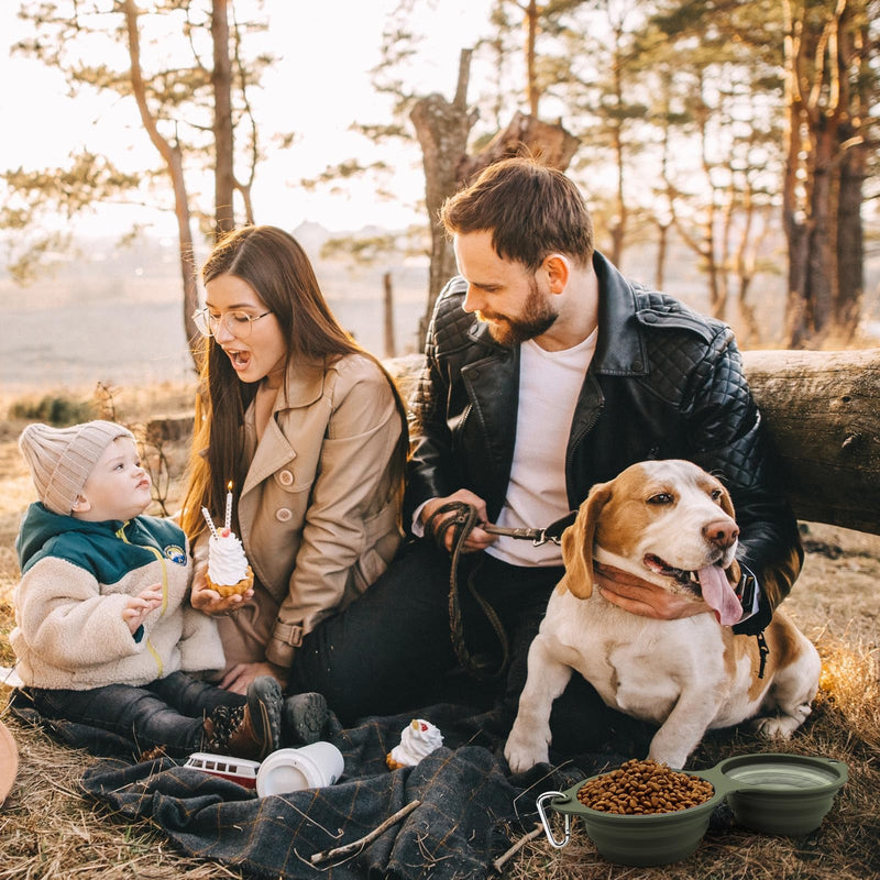 SLSON Collapsible Dog Bowls,Integrated Molding Dog Dual Bowls No Plastic Rim 2 in 1 Foldable Pet Food & Water Bowl Cat Feeder Dish for Walking,Hiking,Camping,Green - BeesActive Australia