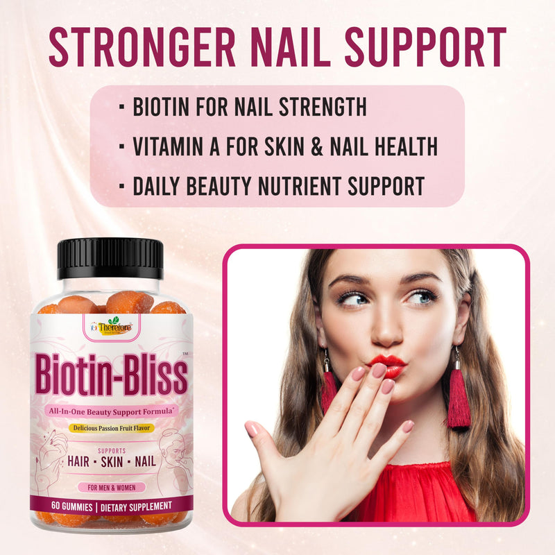 Therefore Hair Skin and Nails Gummies with Biotin 2500mcg, Collagen, Vitamin C, E & Zinc – Beauty Supplement for Women & Men – Daily Hair, Skin & Nail Wellness Support, 60 Gummies