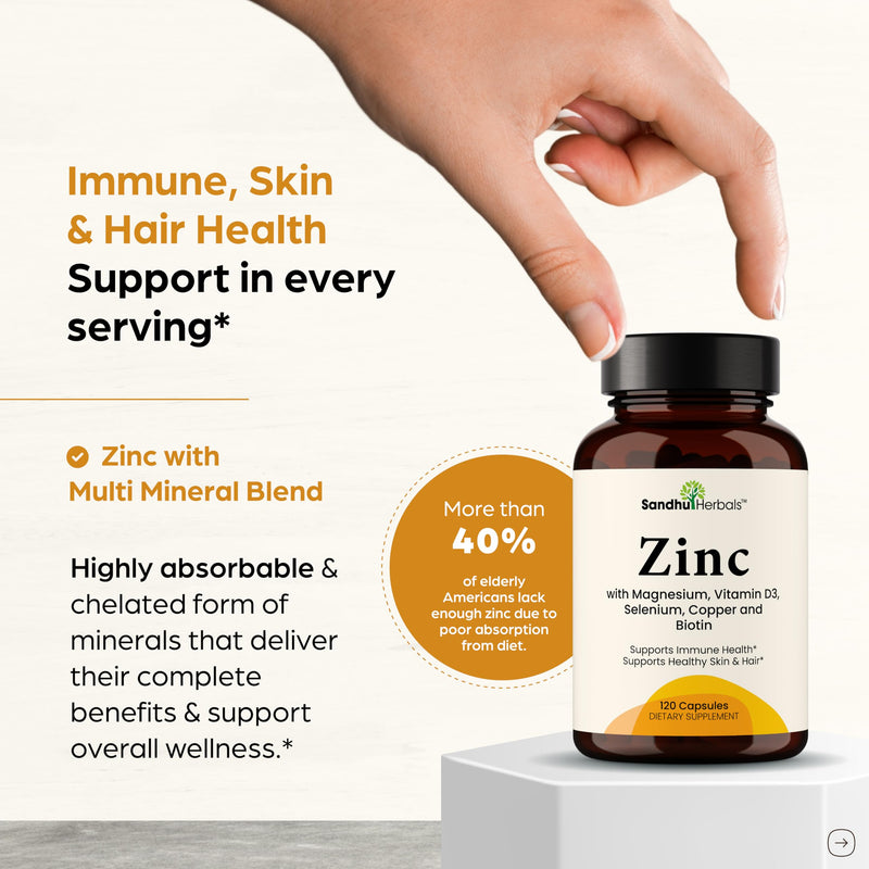 Zinc 30mg Capsules with Copper Magnesium Biotin Selenium Supplements 240 Ct | 7-in-1 Chelated Zink Complex Helps Hair Skin Nails For Men & Women Made In USA NSF-GMP Certified Facility By Sandhu Herbals 120 Count (Pack of 2) Zinc 30mg with Copper