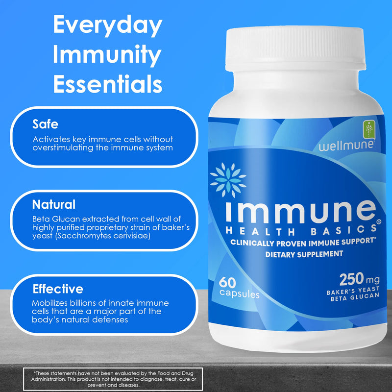 Ultra Strength Immunity - Clinically Proven Immune Support - Wellmune Highly Purified Beta Glucan - Gluten-Free, Non-allergenic, Non-GMO and Vegan Capsules - 60 Capsules, 250 mg 250mg - 60 Capsules