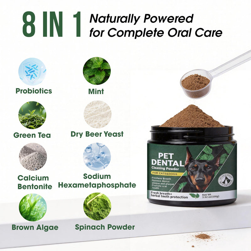 Dog Teeth Cleaning Powder, Dental Powder for Dogs Teeth Cleaning More Easy Plaque Off, Natural Postbiotic Supplement Sprinkle on Food, Targets Tartar & Bad Breath No Brushing for Dogs Daily Oral Care
