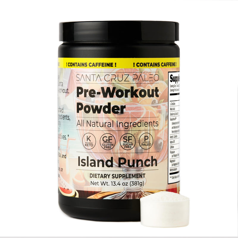 Santa Cruz Paleo Natural Pre Workout Powder, Island Punch, Keto Preworkout Electrolytes with Magnesium, Potassium, L-Citrulline, 150mg Caffeine, Sugar-Free Drink Mix for Energy & Hydration,30 Servings CAFFEINATED Island Punch - BeesActive Australia