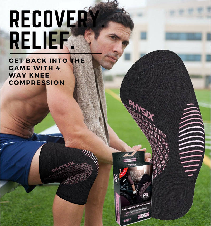 Physix Gear Knee Compression Sleeve for Men & Women - Best Compression Knee Brace for Walking, Running, Gym, Basketball, Weightlifting,Workout, Sports - Knee sleeves Support Compression & Stability M Black/Pink - BeesActive Australia