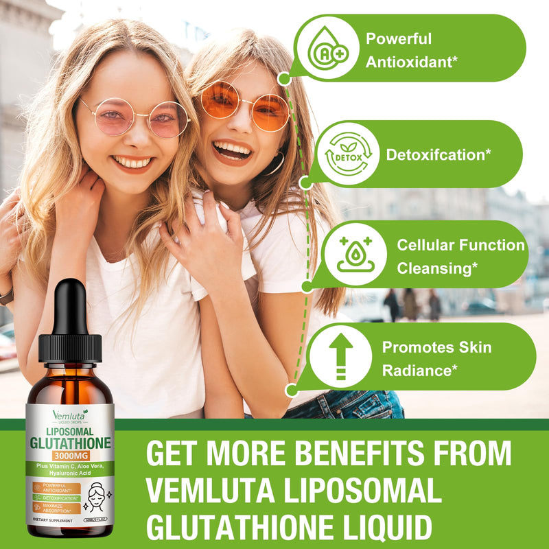 2 Pack 3000mg Liposomal Glutathione Liquid Drops, 98% Absorption Liposomal Glutathione with Vitamin C for Women, Glutathione Liposomal Supplement, Powerful Antioxidant Complex for Immune System, Liver