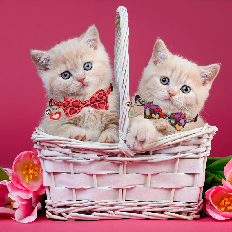 ADOGGYGO Valentine's Day Cat Collar Breakaway with Bow Tie Bell - 2 Pack Valentine Kitten Collar with Removable Bowtie Heart Pattern Pet Valentine Collar for Cat Kitten (Valentine's Day) 7.5"- 10.5" - BeesActive Australia